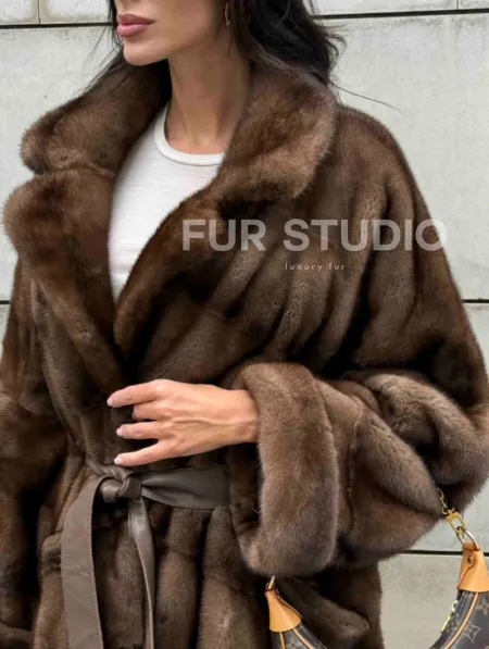 Кимоно шуба английский воротник - цвет соболь - фото 2
