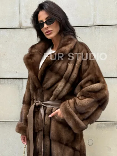 Кимоно шуба английский воротник - цвет соболь - фото 5