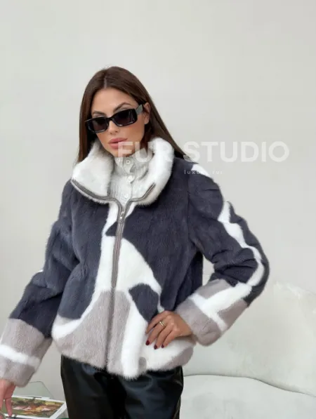 Модная норковая куртка на молнии - фото 3