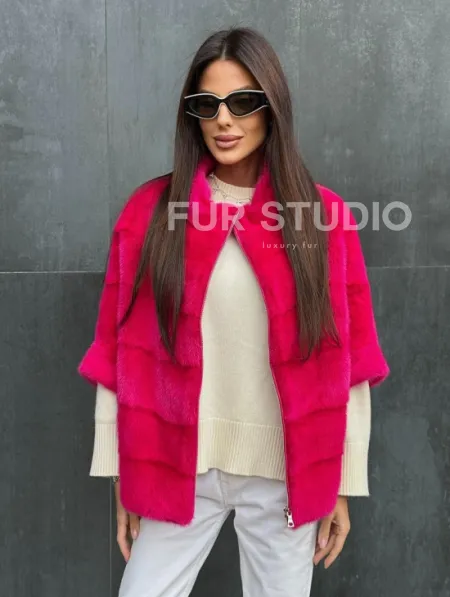 Норковая кофта на молнии - фуксия - фото 5