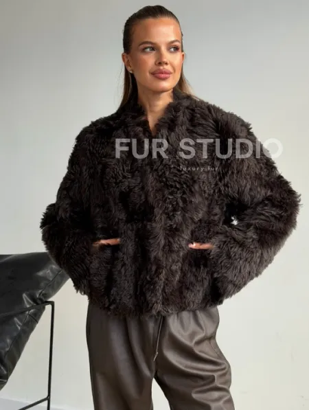 Дубленка кроп-топ из овчины калган - фото 3