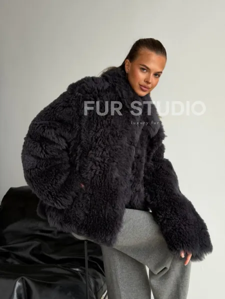 Короткая дубленка из овчины тиградо - фото 8