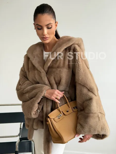 Норка пастель с капюшоном - летучая мышь - фото 5