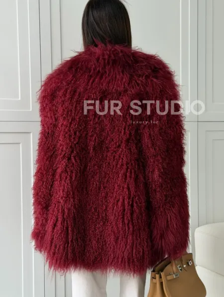 Шуба из ламы PREMIUM - бургунди - фото 3