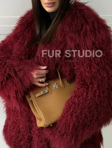 Шуба из ламы PREMIUM - бургунди - фото 1