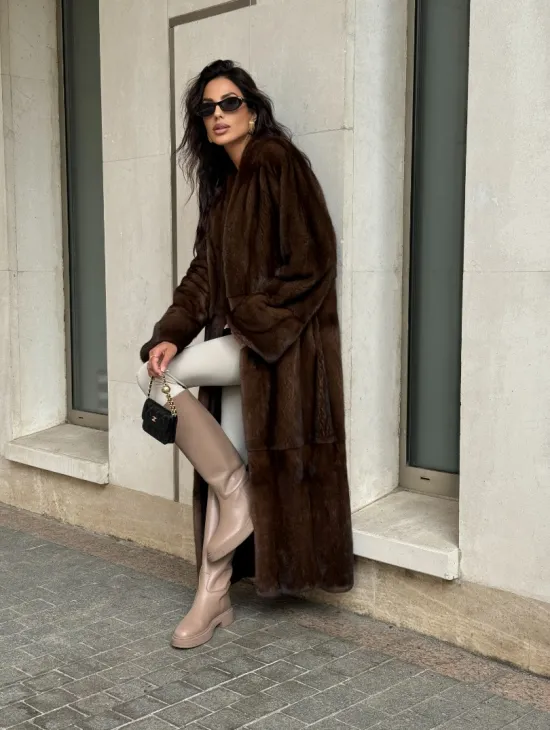 Длинная шуба ВИНТАЖ из меха скандинавской норки без воротника - фото 8