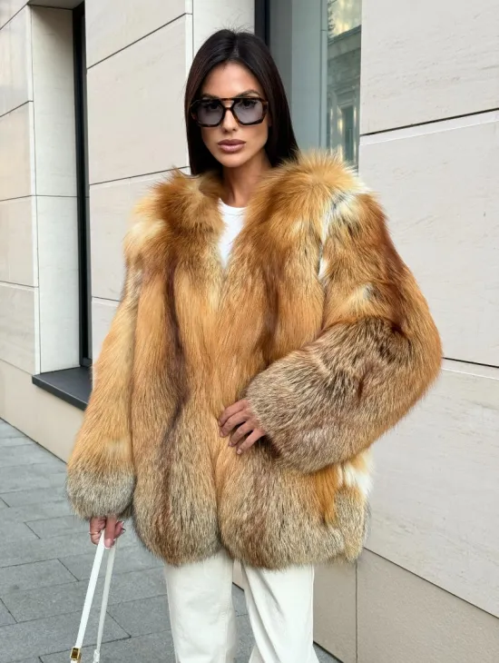 Шуба из меха огненной лисы Vintage style, цельные пластины - фото 0