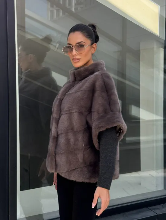 Норковый жилет/пуховик 2в1 - цвет капучино - фото 4