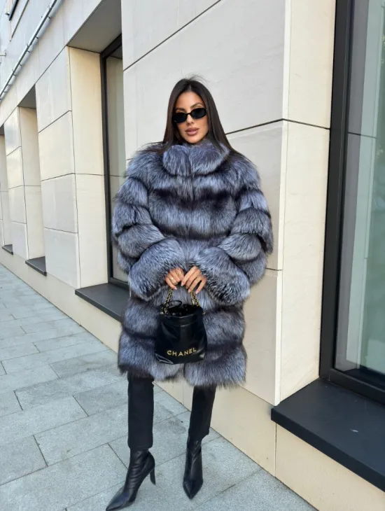 Шуба натуральная из чернобурки стойка воротник - фото 9