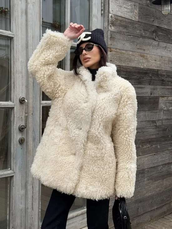 Женская шуба - дубленка двухсторонняя из натурального меха тиградо, стойка воротник - фото 11