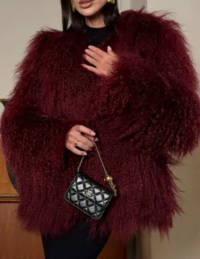 Шуба из меха ламы цвет Burgundy - фото 2