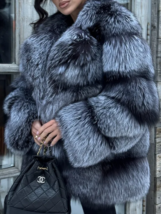 Шикарный полушубок из чернобурки Premium collection, английский воротник - фото 1