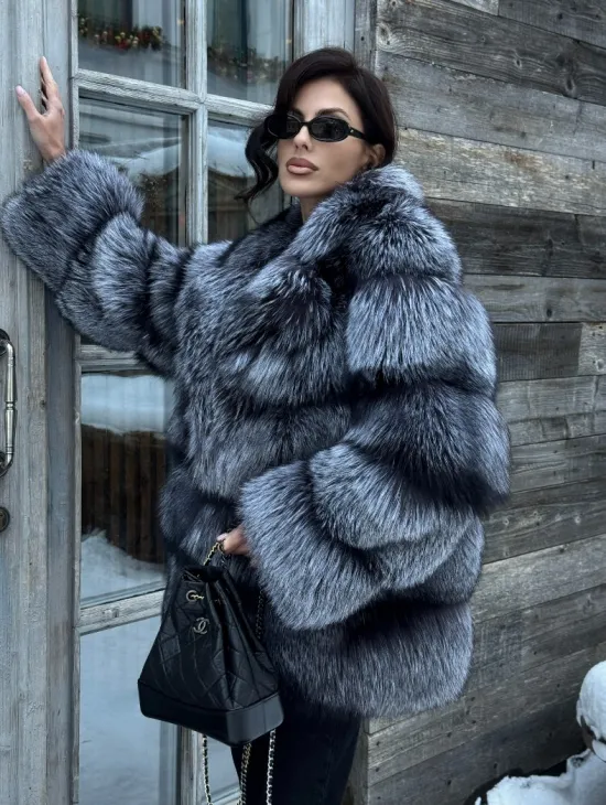 Шикарный полушубок из чернобурки Premium collection, английский воротник - фото 10