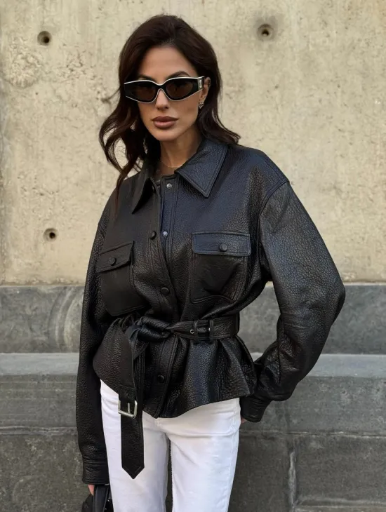 Красивая черная кожаная куртка - рубашка из кожи Joomba - фото 0