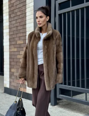 Шуба норковая пастель - стойка воротник - фото 6