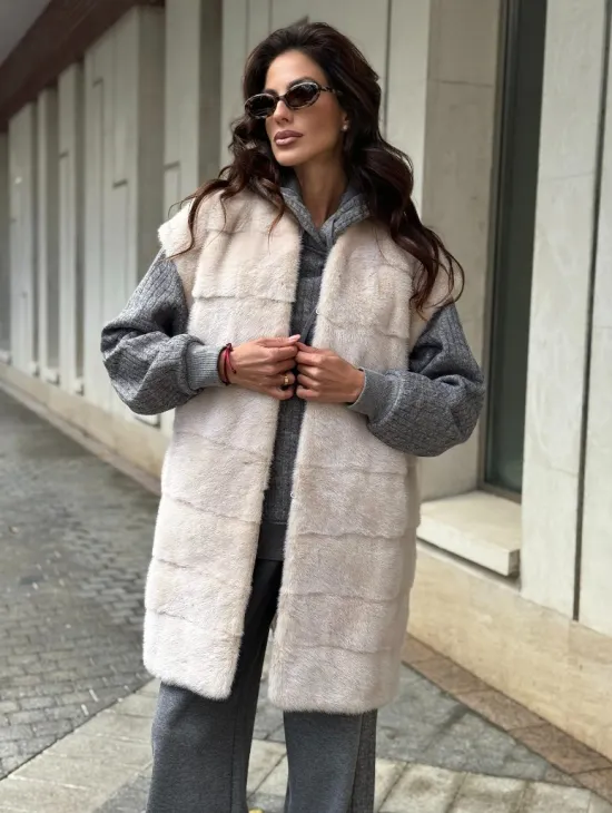 Комбинированный жилет из меха норки и шерсти - фото 4