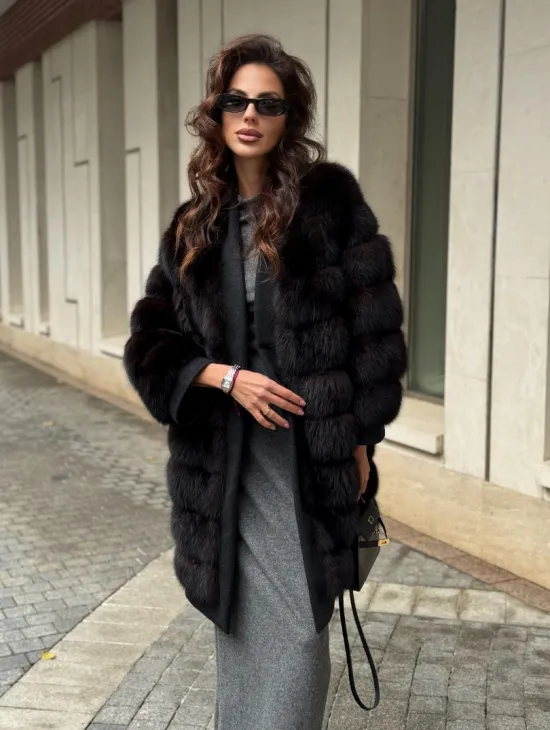Пальто из куницы с отделкой кашемира - фото 7