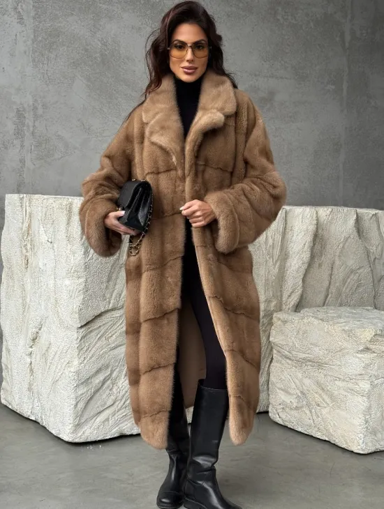 Бежевая норковая шуба oversize - фото 5