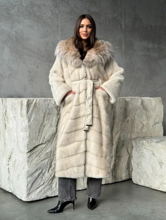 Норка шуба паркет с капюшоном рысь - фото 9