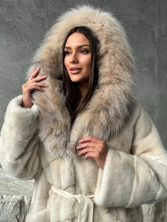 Норка шуба паркет с капюшоном рысь - фото 5