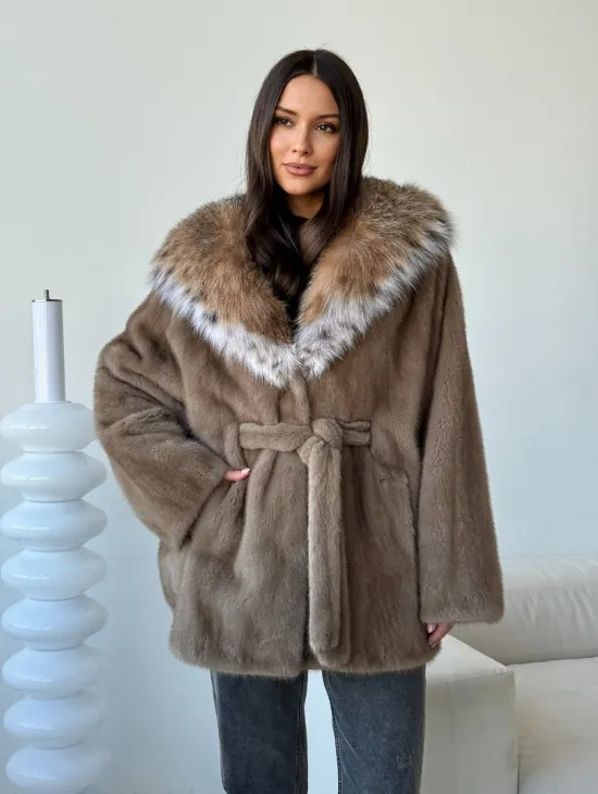 Норка - шуба летучая мышь с капюшоном рысь - фото 8