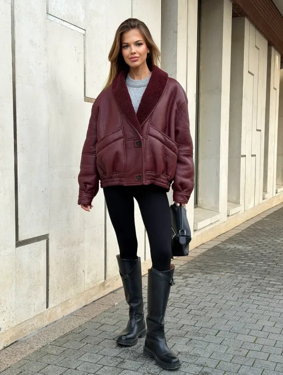 Дубленка женская зимняя - воротник шаль - фото 3