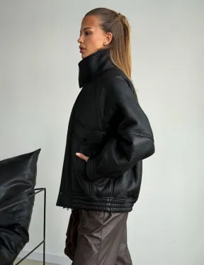 Черная натуральная дубленка из овчины - фото 5