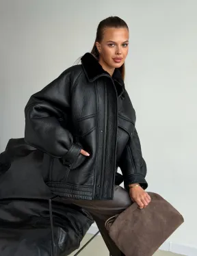 Черная натуральная дубленка из овчины - фото 8