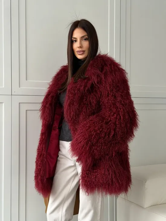 Шуба из ламы PREMIUM - бургунди - фото 14
