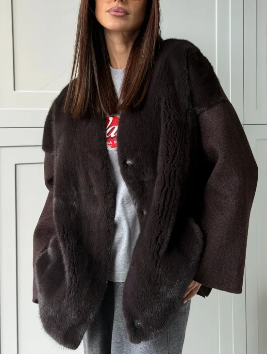 Женское полупальто с мехом норки - фото 4