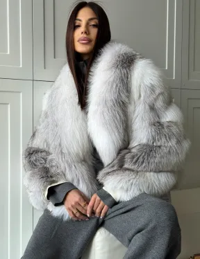 Полушубок из белой лисы, рукава - косички - фото 3
