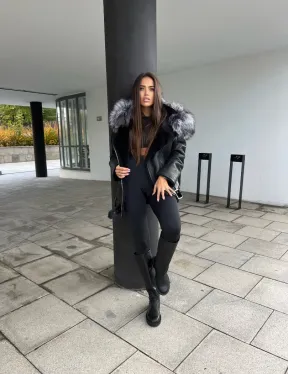 Дубленка - косуха с капюшоном из меха чернобурой лисы - фото 7