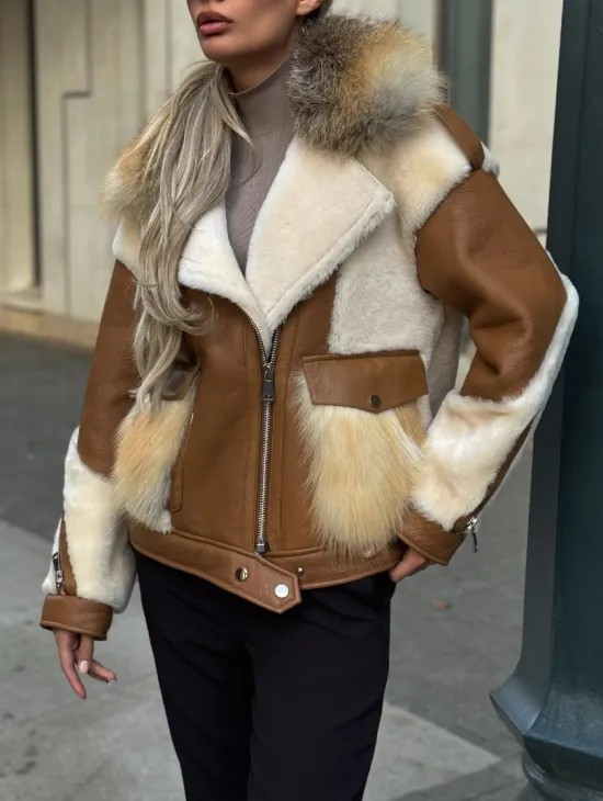 Стильная дубленка из мериноса - цвет кэмел - фото 1