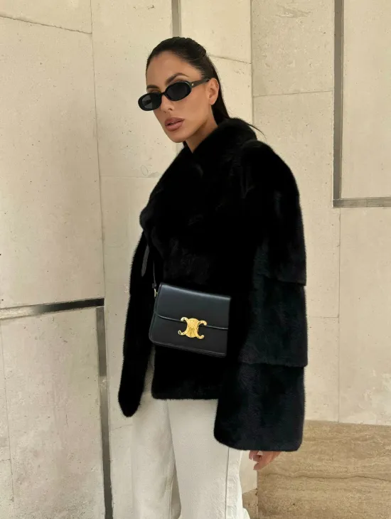 Полушубок из черной норки премиум аукциона - английский воротник - фото 9